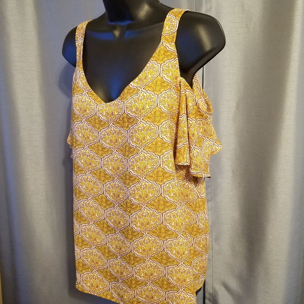 Adrienne Vittadini Gold cold shoulder top.